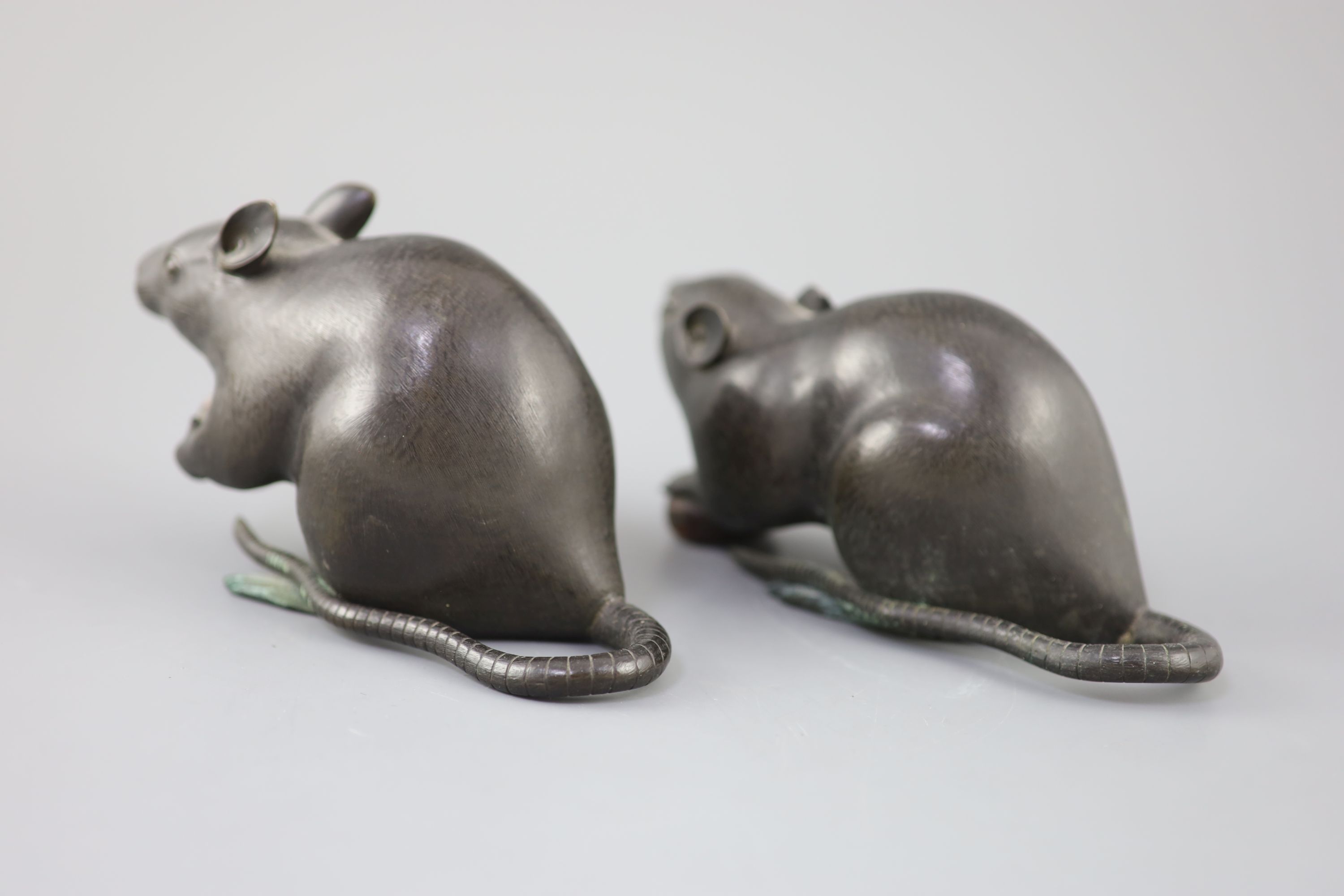 A pair of Japanese bronze models of rats, Meiji period, signed 17 and 18cm long, Provenance - A. T. Arber-Cooke